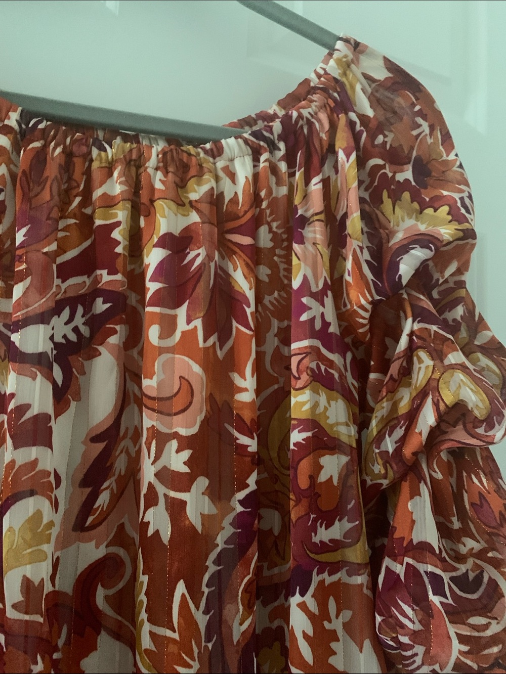 Rust Floral Off-Shoulder Ruffle Blouse - Picture 3 of 3
